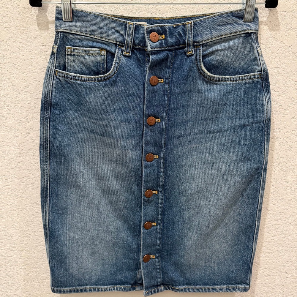 Pilcro and the Letterpress Denim Mini Skirt Button Front Blue Medium Wash Size 4